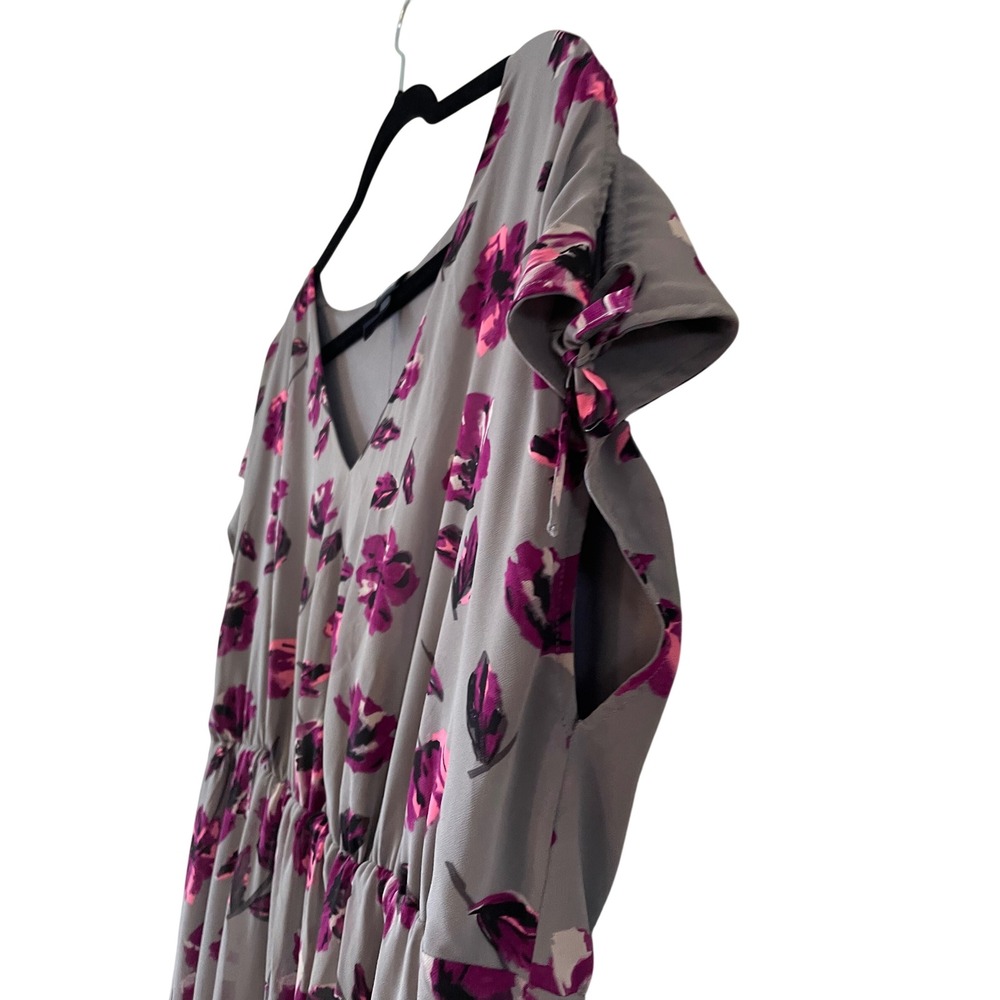 Torrid Grey Purple Floral Cold Shoulder Tie Sleeve Georgette Dress Size 1, 1X - Picture 3 of 6